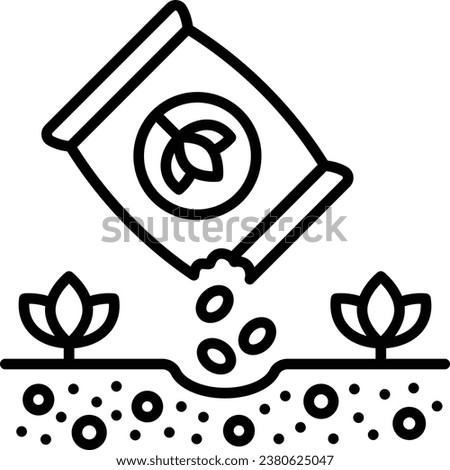manuring process vector outline icon design, Lawn and Gardening symbol, Farm and Plant sign, agriculture and horticulture equipment stock illustration, applying Multinutrient fertilizers  soil concept