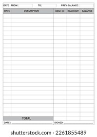 Manuscript of a daily cash flow log book, size 8.5 x 11 inches