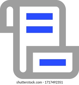 Manuscript file. Grey vector icon with blue text. Script. Papyrus. Grey and blue colors.