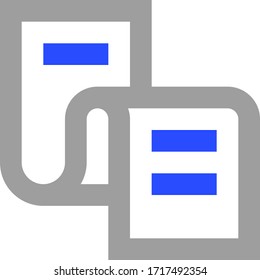 Manuscript file. Grey vector icon with blue text. Script. Papyrus. Grey and blue colors.