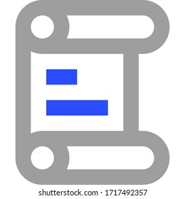 Manuscript file. Grey vector icon with blue text. Script. Papyrus. Grey and blue colors.