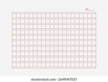 Manuscript Grid Paper with Red Lines for Calligraphy Practice and Essay Writing, Simple Horizontal Layout, Educational Stationery Template