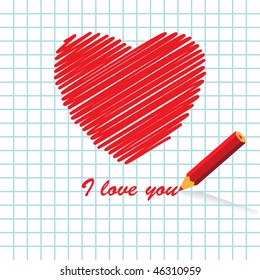 Manuscript love message, vector illustration