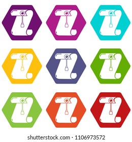 Manuscript and seal message icons 9 set coloful isolated on white for web