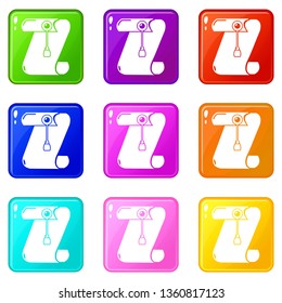 Manuscript and seal message icons set 9 color collection isolated on white for any design