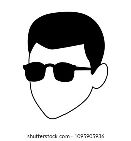 Manwith sunglasses faceless cartoon in black and white