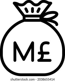 Manx pound cash bag vector illustration . Editable stoke.
