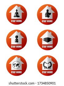 many 3D paper cut icon stay home 