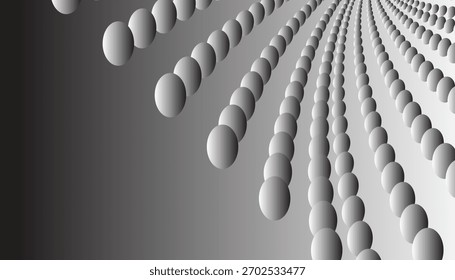 Many abstract spheres, optical Illusion as sea waves, modern computer generated 3D render backdrop.