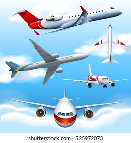 Many airplanes flying in the sky illustration