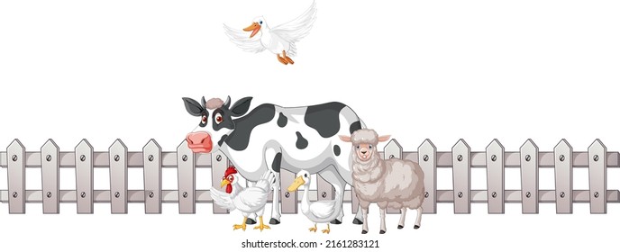 Many animals by the fence illustration