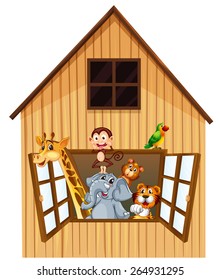 Muchos animales por la ventana de un granero