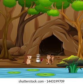 Many animals cartoon living in the cave