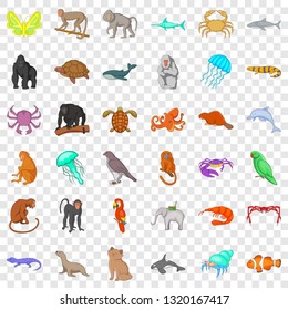 Many animals icons set. Cartoon style of 36 many animals vector icons for web for any design