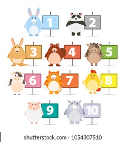 Many animals and numbers one to ten illustration