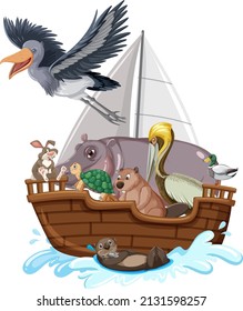 Many animals on the boat illustration