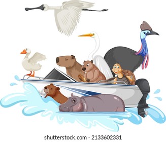 Many animals on the boat illustration