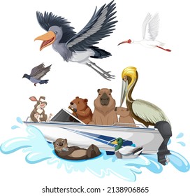 Many animals on the boat illustration