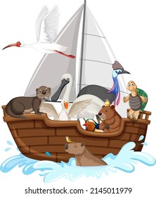 Many animals on the boat illustration