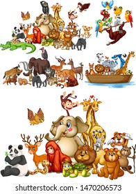 Many animals on isolated background illustration