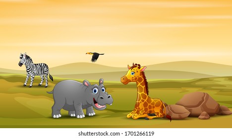 Many animals relax on the field