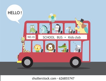 Many animals riding on a bus,Vector illustrations