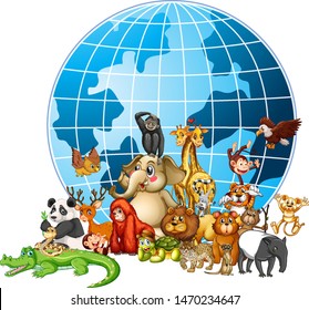 Many Animals Round World On White Stock Vector (Royalty Free ...