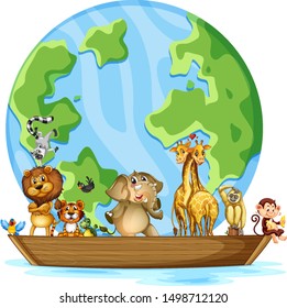 Many animals round the world on white background illustration