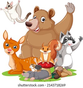 Many animals waving hands illustration