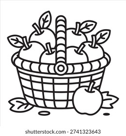 Many apple keep in basket line art coloring book