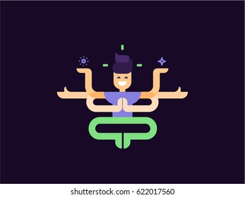 Many armed calm man character vector illustration