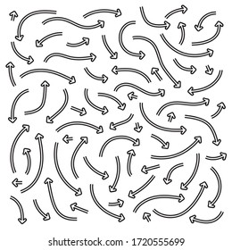 Many arrows of different curvatures are scattered around the background