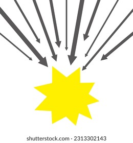 Muchas flechas juntando en un punto, ilustración vectorial