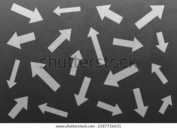 Many arrows pointing in different\
directions. Vector\
illustration