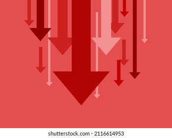 Many arrows pointing down. Crisis concept. Vector illustration