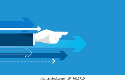 Many arrows and pointing hand,blue background,vector illustration