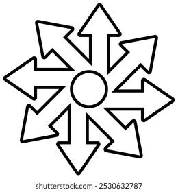  8 seitlicher Pfeil. Viele Möglichkeiten richtungspfeil Symbol auf weißem Hintergrund gesetzt. Viele verschiedene Wege Pfeilzeichen Vektorgrafik. Von einfachen zu komplexen Pfeildiagrammen. Vektorgrafik.
