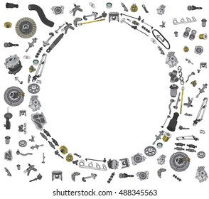 Many auto spare parts for car OEM on the white background