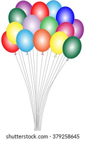 Many balloons of different color are on a white background