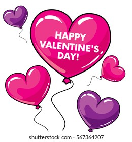 Many balloons in the shape of a heart. Balls in the sky. Vector illustration. St. Valentine's Day.