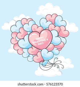 Many balloons in the shape of a heart. Vector illustration. St. Valentine's Day.