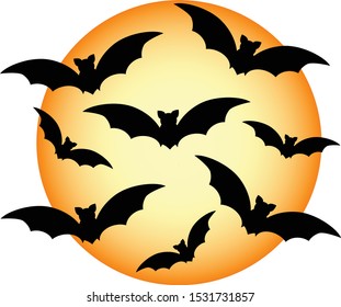 many bats on the background of the moon