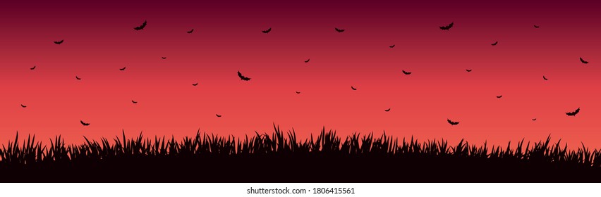 Many bats on a bright red sunset