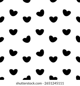 Many big rounded hearts. Silhouette. Seamless vector pattern. Repeating romantic ornament. Isolated colorless background. Romantic symbols of love. Idea for web design.