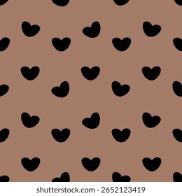 Many big rounded hearts. Silhouette. Seamless vector pattern. Repeating romantic ornament. Isolated mocha mousse background. Romantic love symbols. Idea for web design.