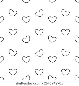 Many big rounded hearts. Sketch. Seamless vector pattern. Repeating romantic ornament. Isolated colorless background. Doodle style. Romantic symbols of love. Idea for web design.