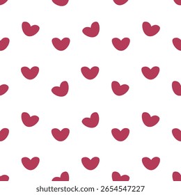 Muchos corazones rosas redondeados grandes. Patrón de Vector sin costuras. Repitiendo adorno romántico. Fondo incoloro aislado. Estilo plano. Símbolos románticos de amor. Idea para el Diseño web.