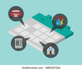 many bills and expenses to pay recurring each month vector