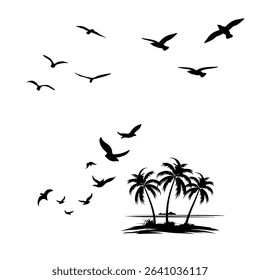 many birds flying in the sky. isolated on white background. birds flying in the tree.