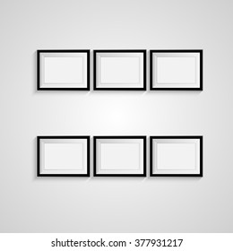 Many black blank picture. Frame template for design poster. Picture frames set. Vector EPS10